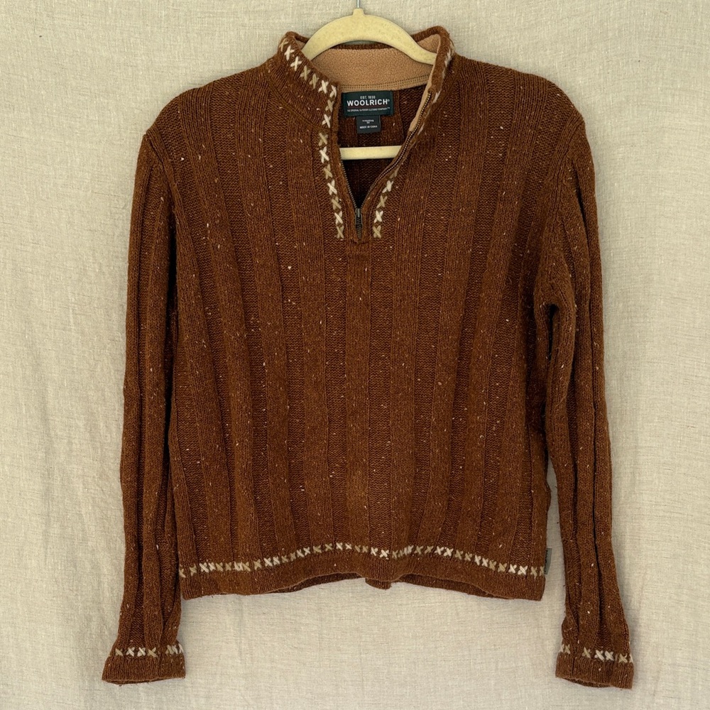 Woolrich Chestnut Brown Ribbed Wool Blend Cowl Sweater